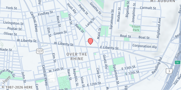 Map showing Freestore Foodbank: Liberty Street Market at 112 East Liberty Street, Cincinnati, OH