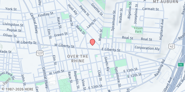 Map showing Freestore FoodBank Main Location at 112 E. Liberty St., Cincinnati, OH