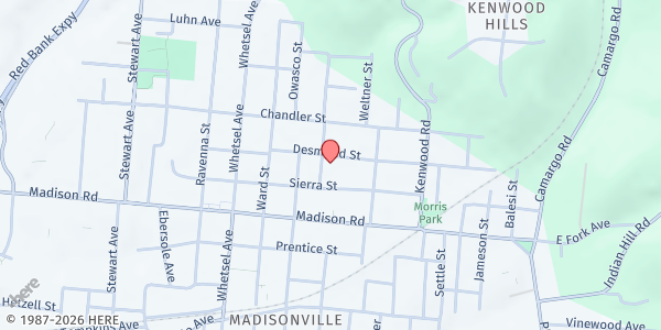 Map showing Greater Liberty Baptist Church at 6209 Desmond Street, Cincinnati, OH