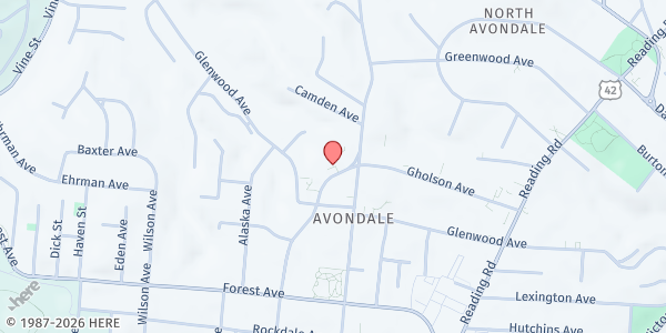 Map showing Greater New Hope Missionary Baptist Church at 3655 Harvey Ave., Cincinnati, OH