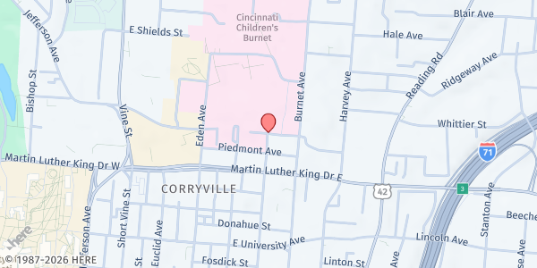 Map showing Highland Ave Baptist Church at 6110 Highland Ave, Cincinnati, OH