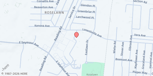 Map showing Hillcrest Senior Apartments at 1833 Losantiville Avenue, Cincinnati, OH