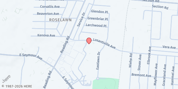 Map showing Hillcrest Senior Apartments at 1829 Losantiville Ave, Cincinnati, OH