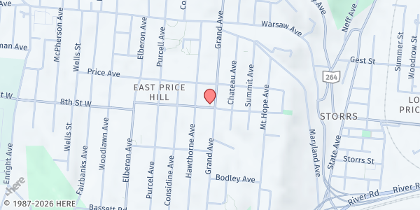 Map showing Holy Family Food Pantry at 3006 West 8th Street, Cincinnati, OH