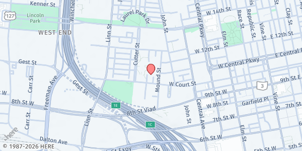 Map showing Jerriel Baptist Church at 1018 Wesley Avenue, Cincinnati, OH