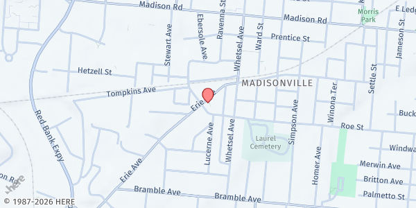Map showing Madisonville Education and Assistance Center at 4600 Erie Avenue, Cincinnati, OH