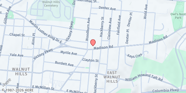 Map showing Mercy Neighborhood Ministries Food Pantry at 1602 Madison Road, Cincinnati, OH