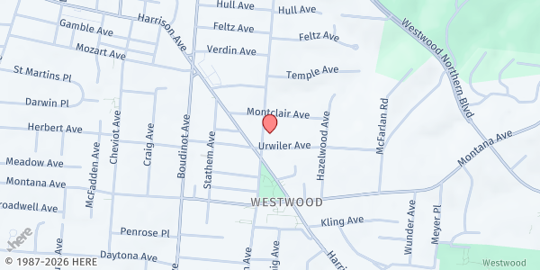 Map showing My Neighbors Place Food Pantry at 3460 Epworth Avenue, Cincinnati, OH