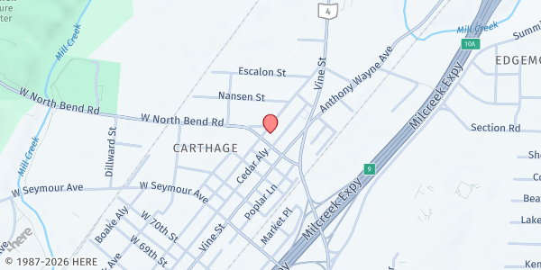 Map showing New Jerusalem Baptist Church at 26 North Bend Rd, Cincinnati, OH