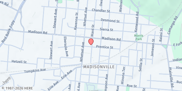 Map showing New Life Temple - Caring & Sharing at 5922 Prentice Ave., Cincinnati, OH