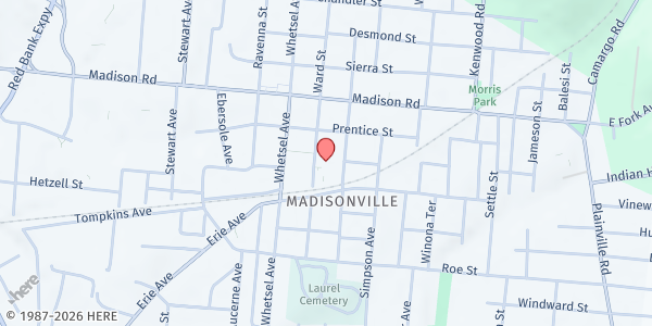 Map showing New Life Temple Share N Care at 4836 Ward St, Cincinnati, OH