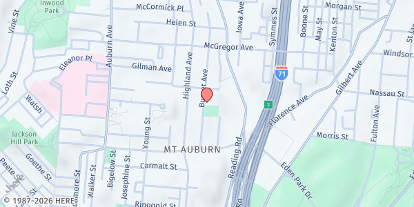 Map showing New Unity Community Outreach Co. at 2124 Burnet Avenue, Cincinnati, OH