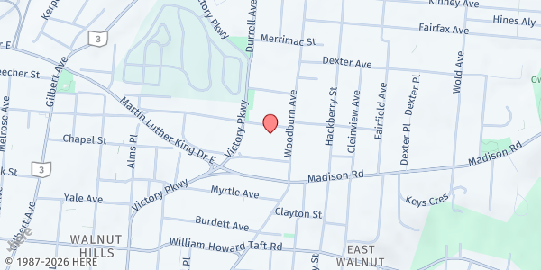 Map showing Pilgrim Baptist Church at 1525 Lincoln Avenue, Cincinnati, OH