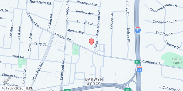 Map showing Pop Up: Cancer Support Community at 4918 Cooper Road, Cincinnati, OH