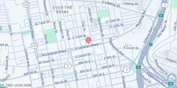 Map showing Salvation Army: Department of Social Ministries at 120 East Central Parkway, Cincinnati, OH
