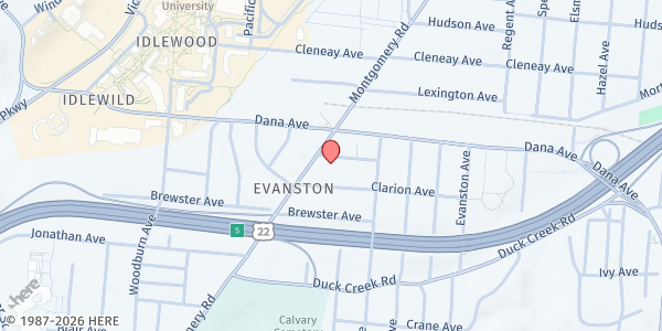 Map showing St. Andrews Pantry at 1809 Rutland Avenue, Cincinnati, OH