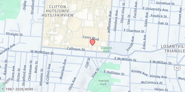 Map showing St. George Food Pantry at 2554 Dennis St., Cincinnati, OH