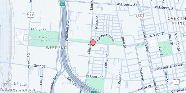 Map showing St. Joseph Church at 745 Ezzard Charles Drive, Cincinnati, OH