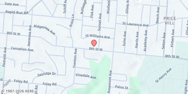 Map showing St. William SVDP Society at 4108 Eighth St. W., Cincinnati, OH