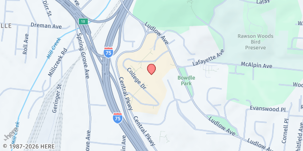 Map showing Surge Cupboard: Cincinnati State Student Pantry at 3520 Central Parkway, Cincinnati, OH