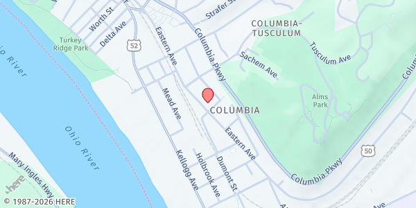 Map showing The Carnegie Center at Columbia Tusculum at 3738 Eastern Ave., Cincinnati, OH