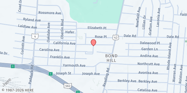 Map showing The Church of the Resurrection: Bond Hill at 1619 California Avenue, Cincinnati, OH