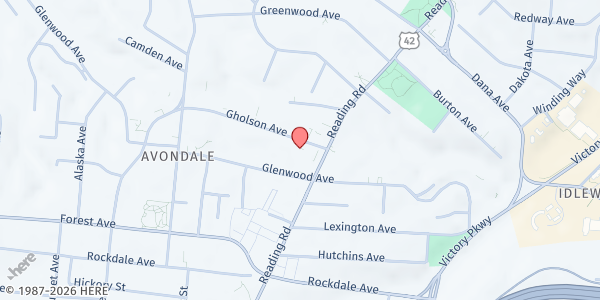 Map showing The JoBro Foundation - Cincinnati at 723 Gholson Ave, Cincinnati, OH