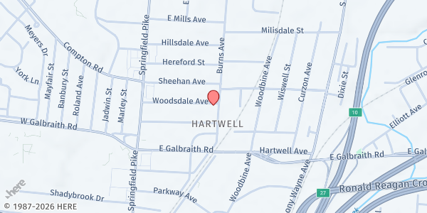 Map showing Unity Christian Church at 8359 Burns Ave, Cincinnati, OH