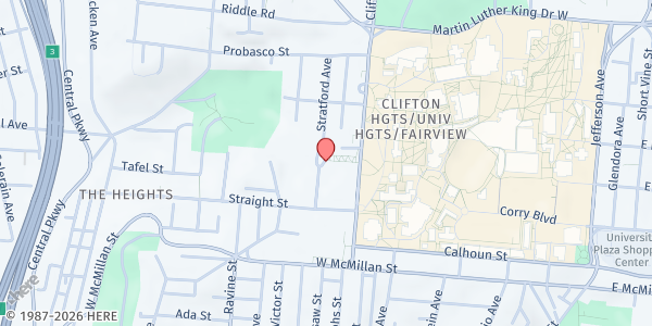 Map showing University of Cincinnati Bearcats Pantry at 2634 Stratford Avenue, Suite 101, Cincinnati, OH