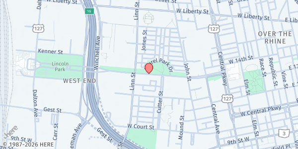 Map showing West End Emergency Center at 727 Ezzard Charles Dr., Cincinnati, OH