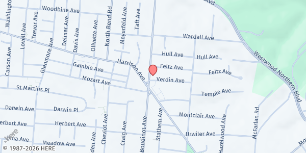 Map showing Westfed Food Pantry at 3628 Boudinot Avenue, Cincinnati, OH