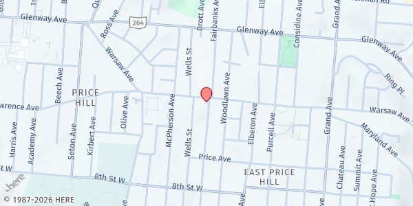 Map showing Westside Salvation Army Corps at 3503 Warsaw Ave., Cincinnati, OH