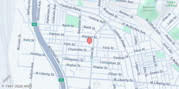 Map showing York Street United Methodist Church at 816 York Street, Cincinnati, OH