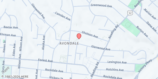 Map showing Zion Baptist Church at 630 Glenwood Avenue, Cincinnati, OH