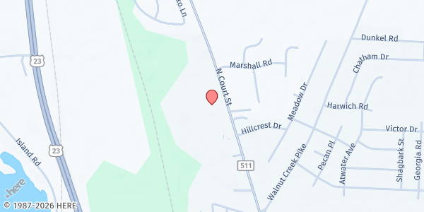 Map showing Circleville Church of Christ at 1555 North Court Street, Circleville, OH