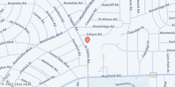 Map showing Imani Temple Ministries at 2463 N Taylor Rd, Cleveland Heights, OH