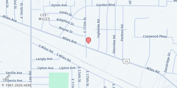 Map showing A.C.E. Ministry Affinity Baptist Church at 4411 E 175th St, Cleveland, OH