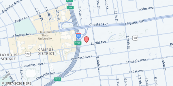 Map showing AIDS Taskforce of Greater Cleveland - Mobile Pantry at 2829 Euclid Ave, Cleveland, OH