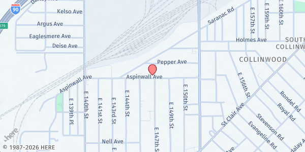 Map showing Aspinwall Church - Pantry at 14627 Aspinwall Ave, Cleveland, OH