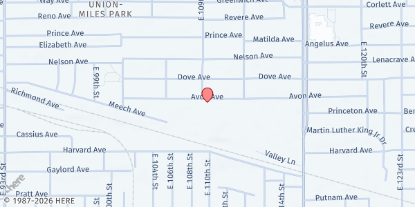Map showing Avon Avenue Baptist Church at 10902 Avon Ave, Cleveland, OH