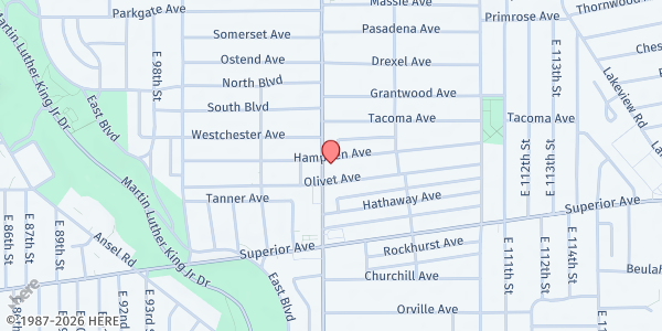 Map showing Bethany Baptist Church at 1211 E 105th St, Cleveland, OH