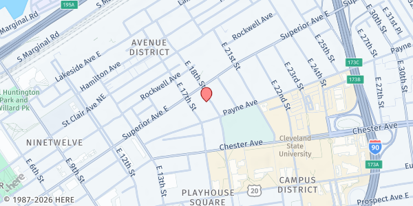 Map showing Bishop William Cosgrove Center at 1736 Superior Ave E, Cleveland, OH