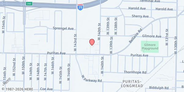 Map showing Blessed Trinity Catholic Church at 14040 Puritas Ave, Cleveland, OH