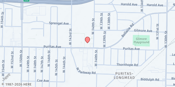 Map showing Blessed Trinity Catholic Church at 14040 Puritas Ave, Cleveland, OH