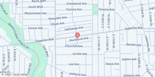 Map showing Calvary Church Of God In Christ at 10808 Superior Ave, Cleveland, OH