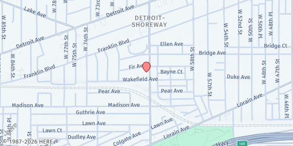 Map showing Calvary Reformed Church at 1918 W 65th St, Cleveland, OH