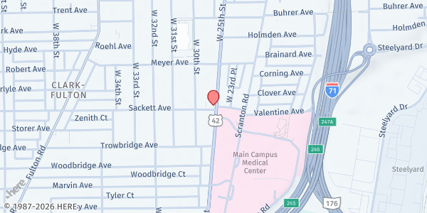 Map showing Centers for Dialysis Care West at 3330 W 25th St, Cleveland, OH