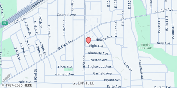 Map showing Christian Family Outreach at 711 E 105th St, Cleveland, OH