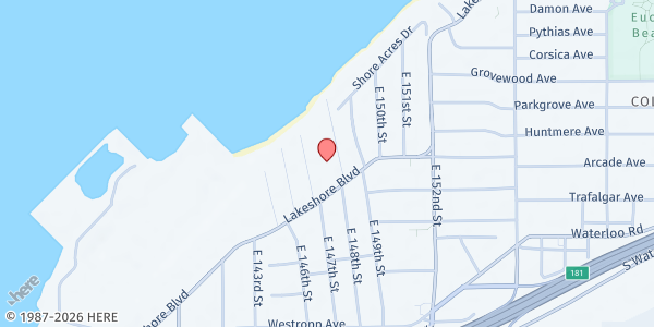 Map showing Christian Fellowship Center Ministries at 14713 Lakeshore Blvd, Cleveland, OH