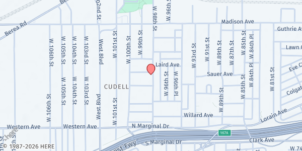 Map showing Church of Jesus Christ Mount Moriah at 2124 W 98th St, Cleveland, OH